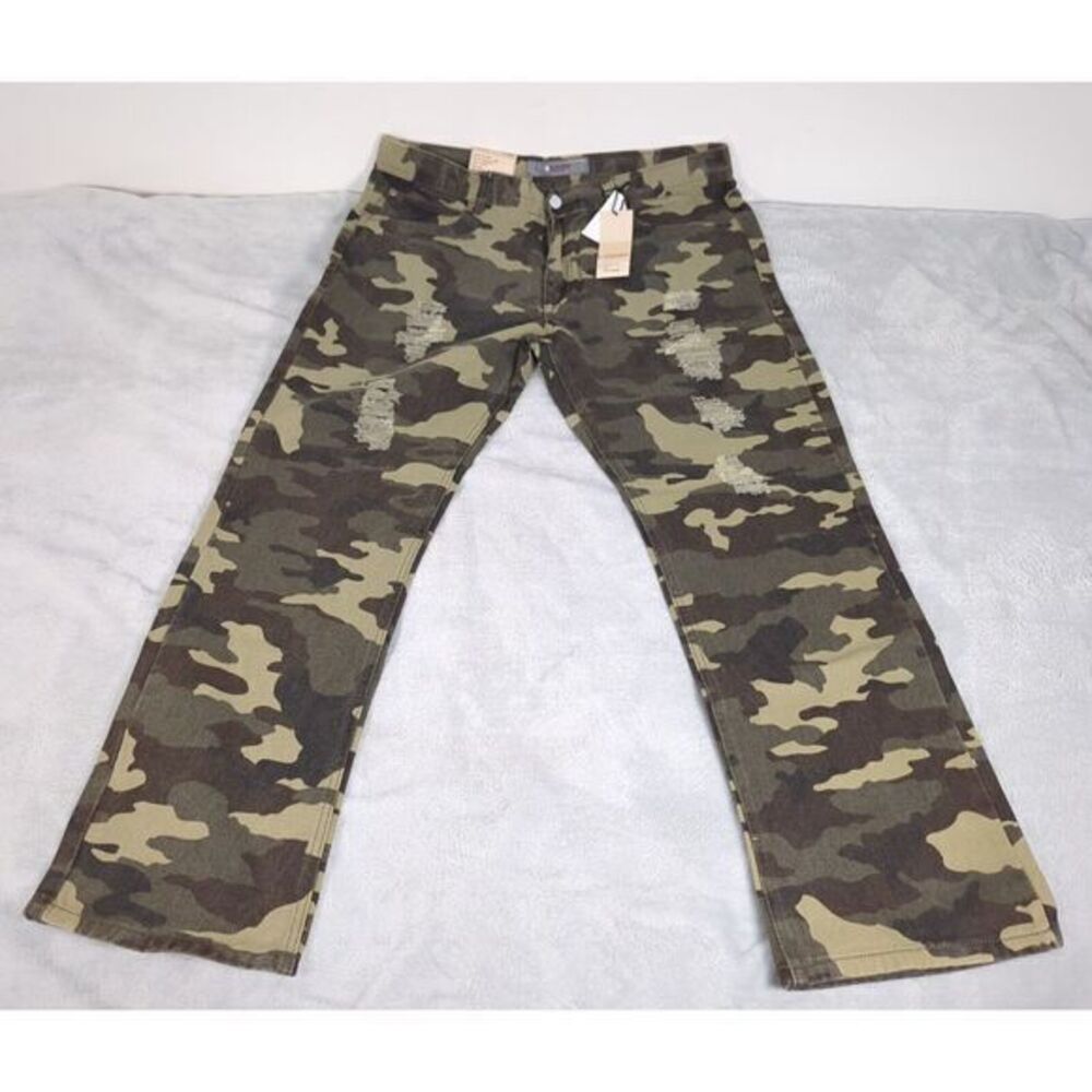 PJ‎ Mark Camo Jeans Mens 38x31 Woodland Camouflage Factory Distress Straight NEW